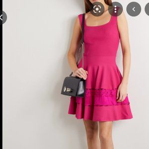 Alexander McQueen Pink Crochet-trimmed stretch-knit mini dress